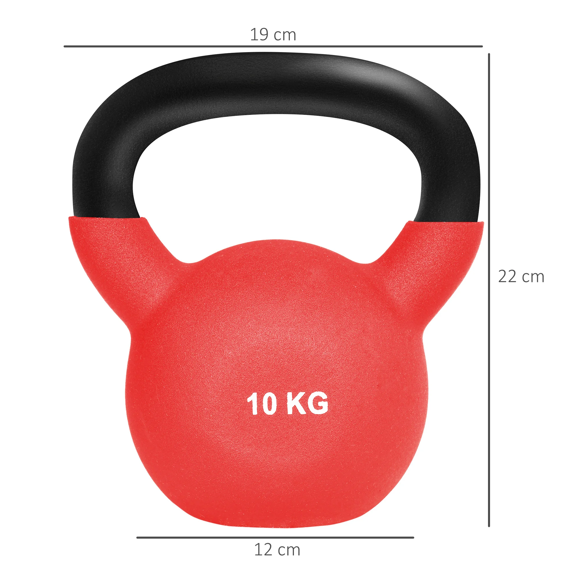 HOMCOM Pesa Rusa 10 kg Hierro Fundido Pesa Kettlebell con Revestimiento de Neopreno Mancuernas de Bola para Entrenamiento de Fuerza 19x12x22 cm Rojo - imagen 3