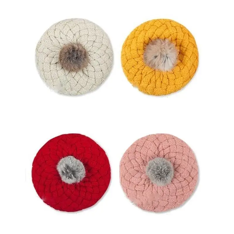Gorro de invierno para bebé, gorro de boina tejido con pompón de ganchillo para niña, gorros cálidos de algodón para niño, gorros para bebé, accesorios de fotografía - imagen 3