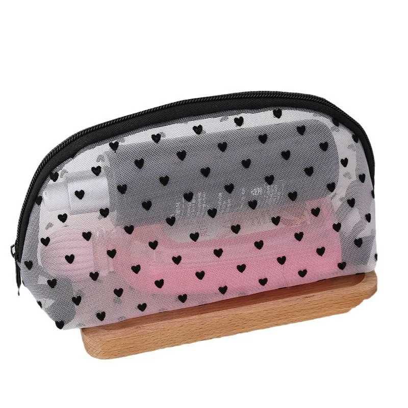 Estuche de malla para lápices, bolsas de maquillaje, organizador multifunción transparente, carpeta con cremallera, estuche de lápices de corazón negro, bolsa de almacenamiento - imagen 5