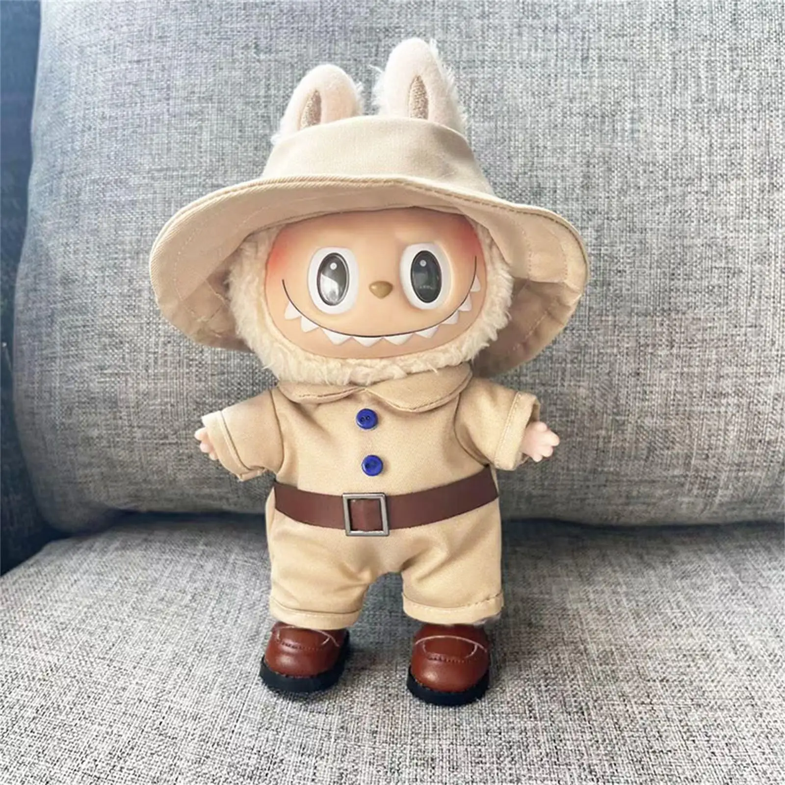 17cm Doll Clothes with Hat Soft Dress up Cartoon Doll Accessories Handmade Photo Props Toy Clothing for Doll Khaki Jumpsuit