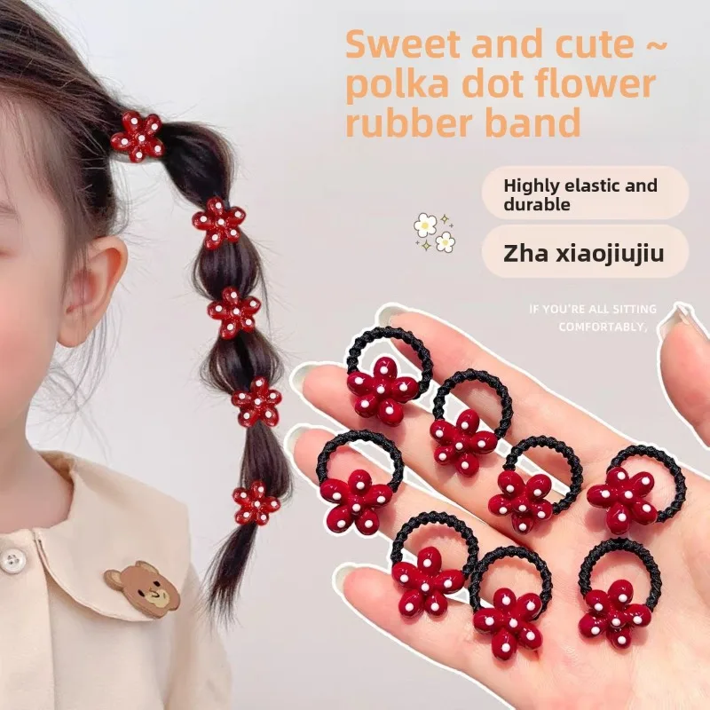 Lazos de lunares rojos y coleteros elásticos para niñas - imagen 3