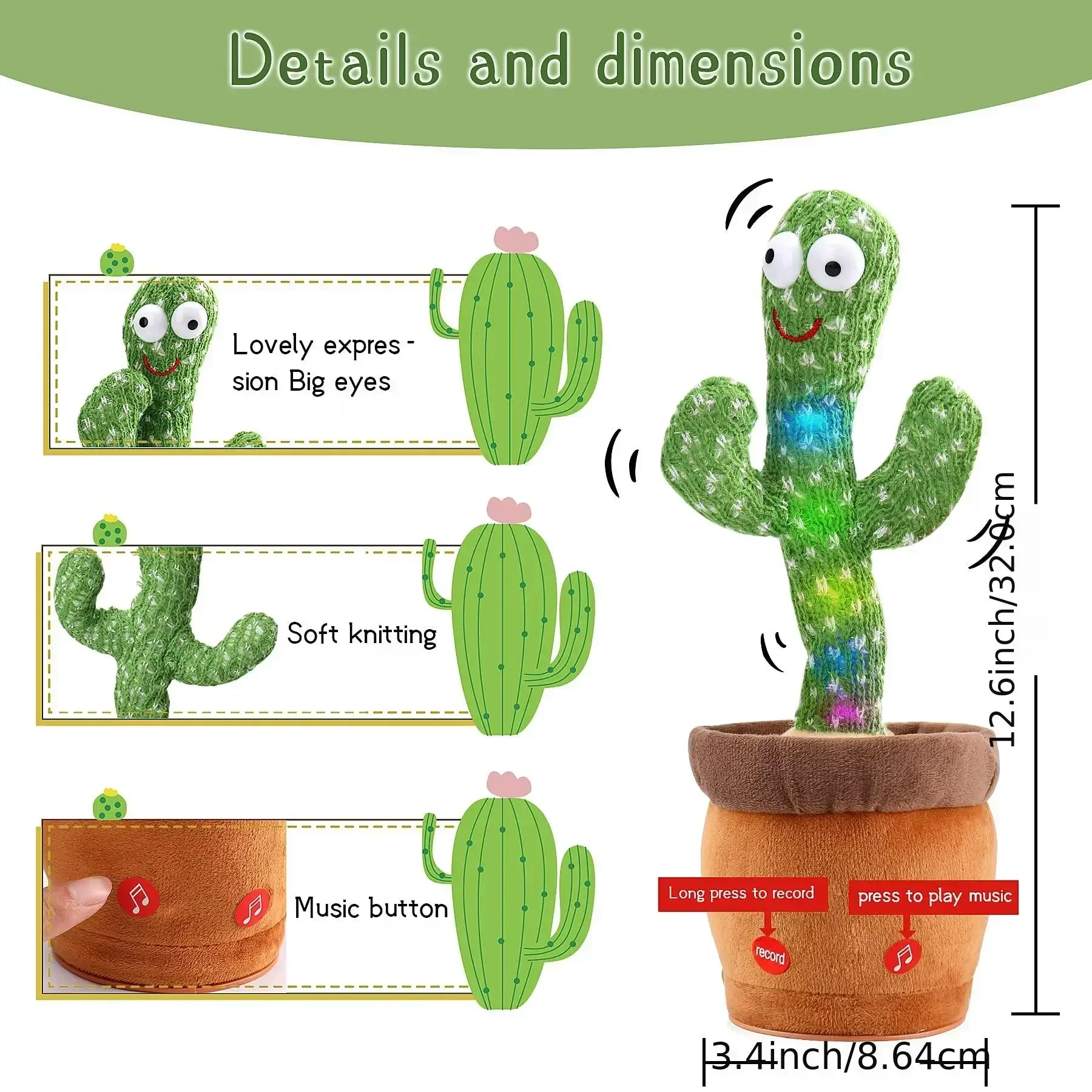 Cactus parlante recargable con cambio de voz - español e inglés
