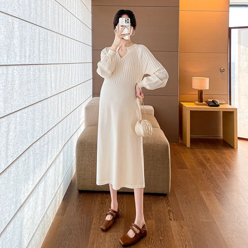 996 #   Otoño Invierno moda de punto maternidad suéteres largos sueltos vestido Casual ropa para mujeres embarazadas embarazo posparto - imagen 3