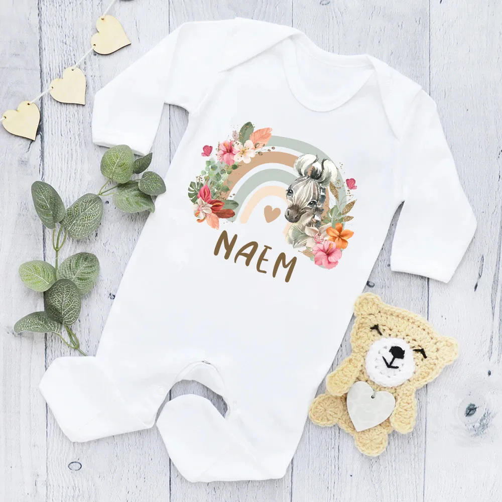 Traje de dormir personalizado con diseño de animales del bosque, traje de dormir con nombre personalizado para bebé, traje para volver a casa, regalo de ducha para recién nacido - imagen 3
