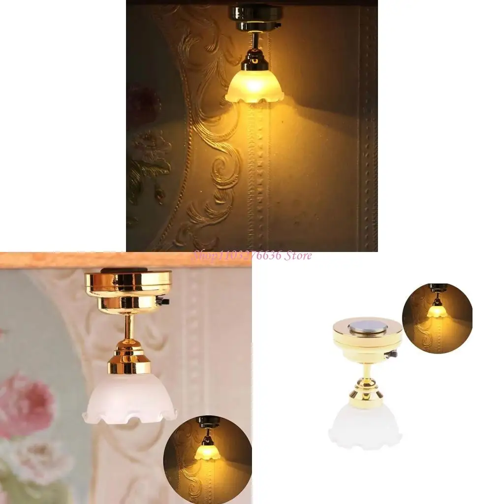 1:12 casas de muñecas, candelabro de techo para salón, lámpara de techo LED para niños, muebles de juguete, lámpara de techo, accesorios para casas de muñecas