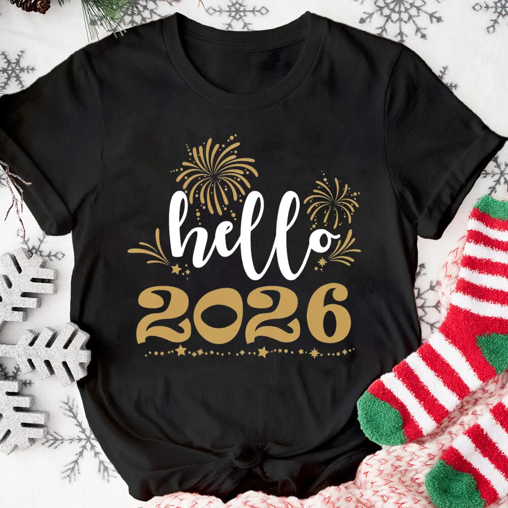 Hola 2026 Feliz Año Nuevo papá mamá niños camisetas ropa de vacaciones familia Año Nuevo Tops a juego traje - imagen 5