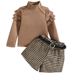 Conjunto otoño para niña - top manga larga, shorts y cinturón