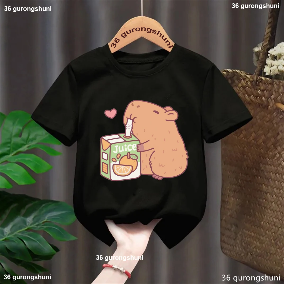 Camiseta con estampado de capibara para niñas y niños, ropa Kawaii para niños, camiseta lisa divertida, camisetas de verano a la moda