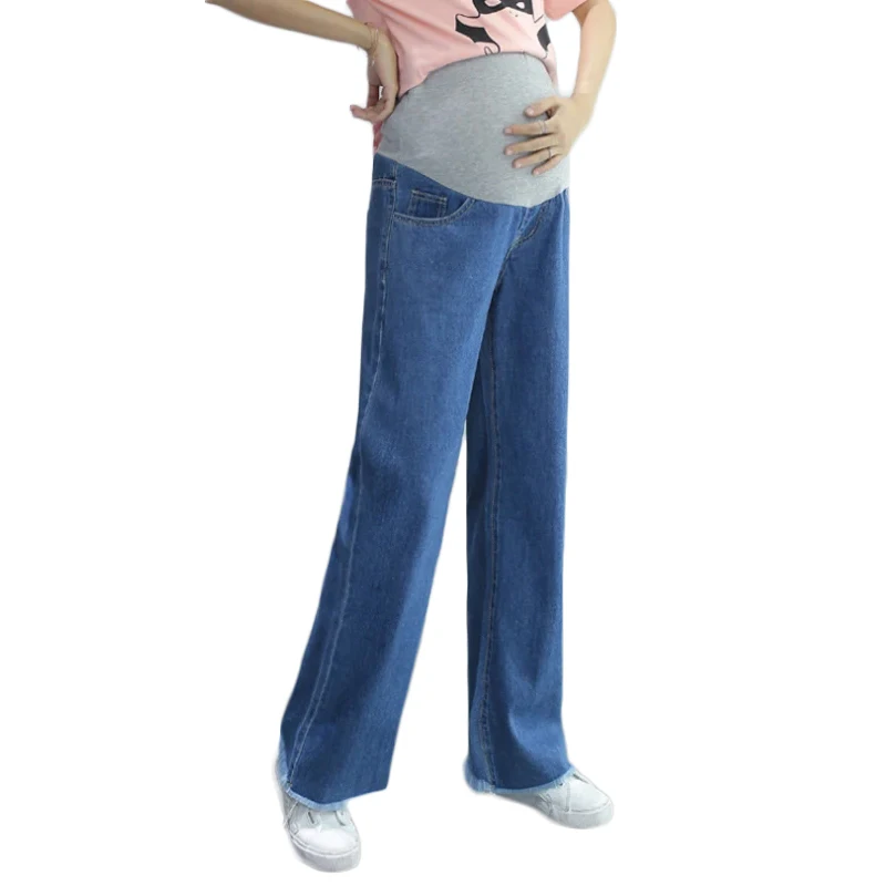 Pantalones vaqueros de pierna ancha para embarazo para mujer, pantalones holgados de cintura elástica para embarazadas, pantalones de talla grande, ropa de maternidad de talla grande