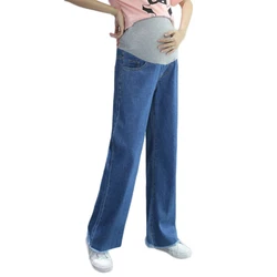 Pantalones vaqueros de pierna ancha para embarazo para mujer, pantalones holgados de cintura elástica para embarazadas, pantalones de talla grande, ropa de maternidad de talla grande