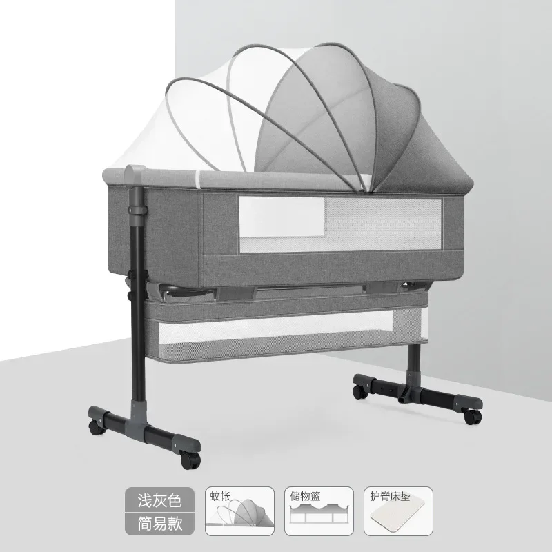 Cama de bebé plegable multifuncional, cama de cuna portátil para recién nacido, cama de bebé para niños, cama King empalmada - imagen 3
