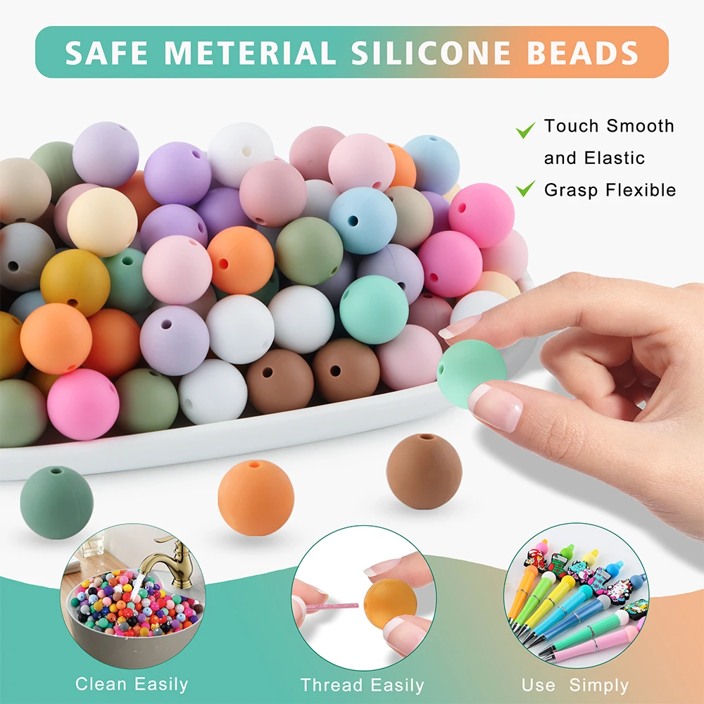 Kovict 9/12/15/19MM 20 ~ 200 Uds cuentas de silicona cuentas redondas sueltas DIY llavero pulsera collar accesorios para la fabricación de joyas - imagen 4