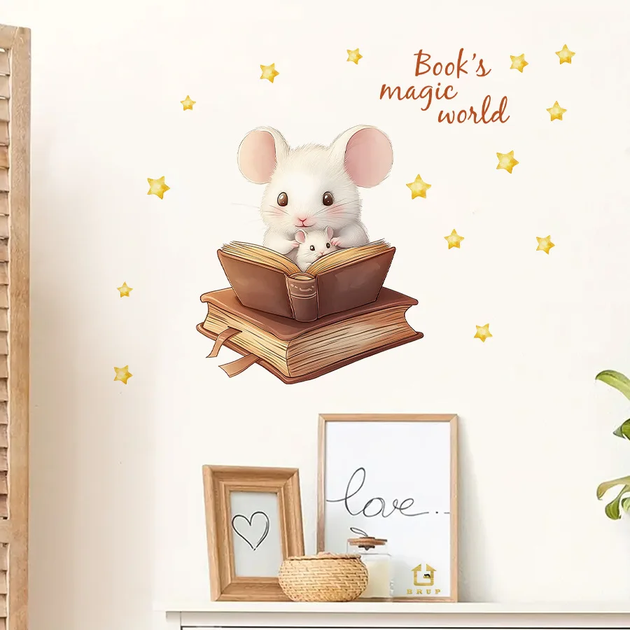 Etiqueta autoadhesiva de la pared de la estrella de la historieta del ratón, etiqueta engomada de la pared de la habitación de los niños, etiqueta decorativa - imagen 4