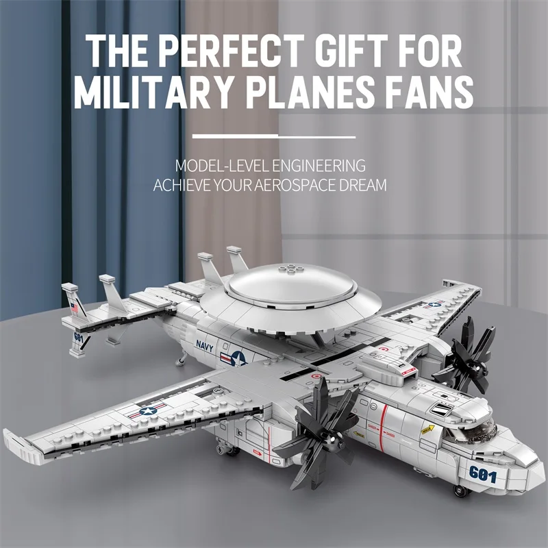 Bloques de construcción de aviones de alerta temprana E2 1126CS, avión de combate de la Fuerza Aérea militar, bloques de modelismo, adornos de escritorio, juguetes para niños, regalo - imagen 4