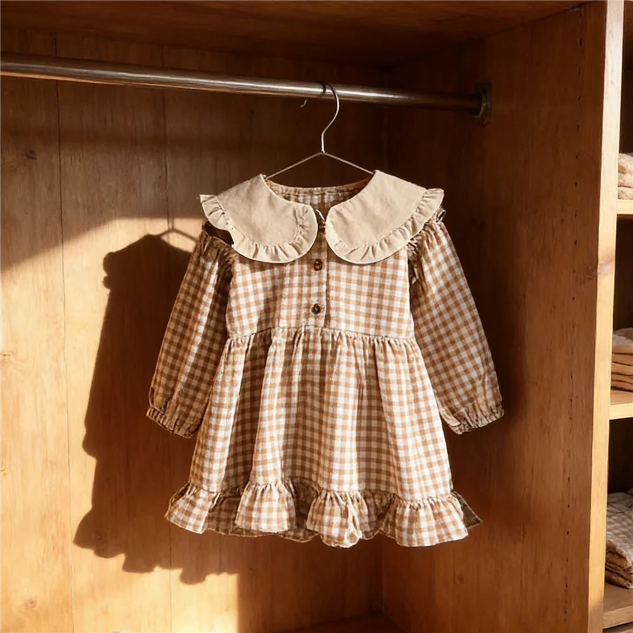 Vestido de cuadros para niña – Algodón y lino con cuello de solapa - imagen 3