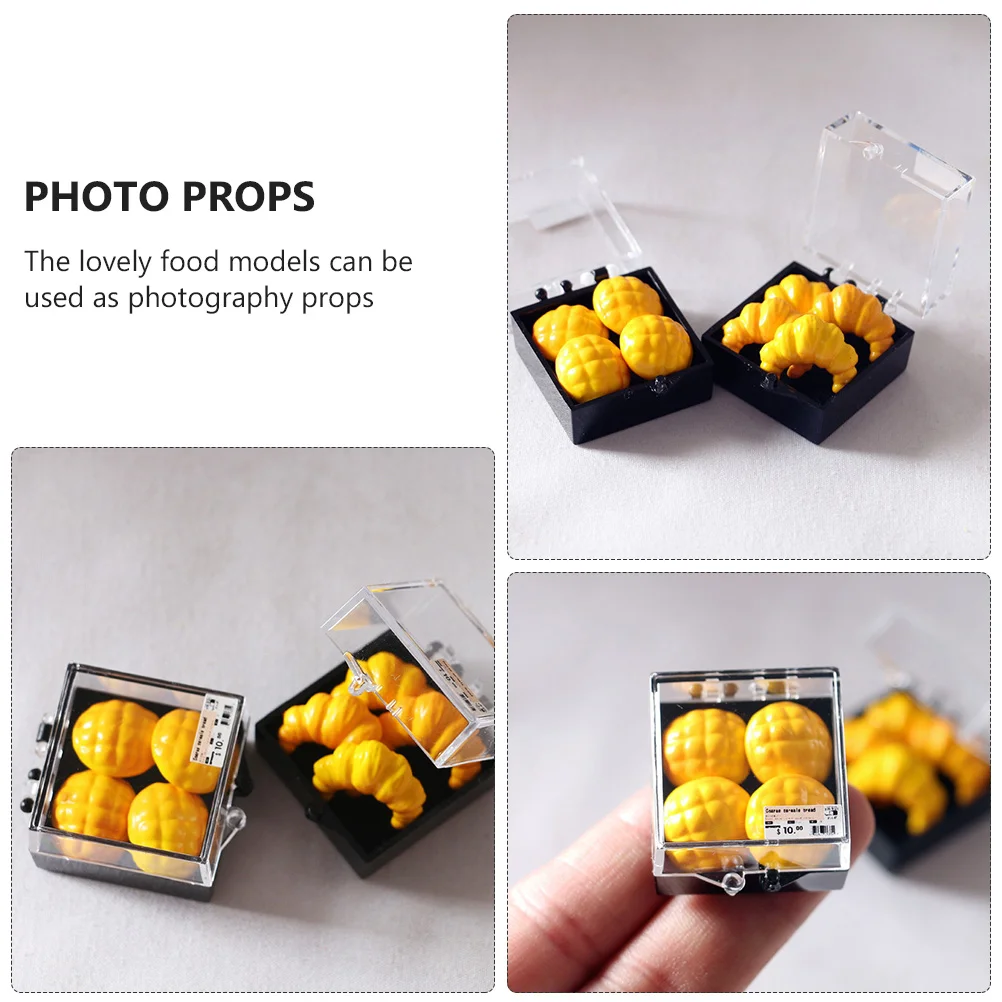 Mini adorno de escritorio para comida, accesorio para casa de juegos, accesorios para fotos, Croissant, artesanía, modelo de resina, decoración, adornos de piña, 2 uds. - imagen 4