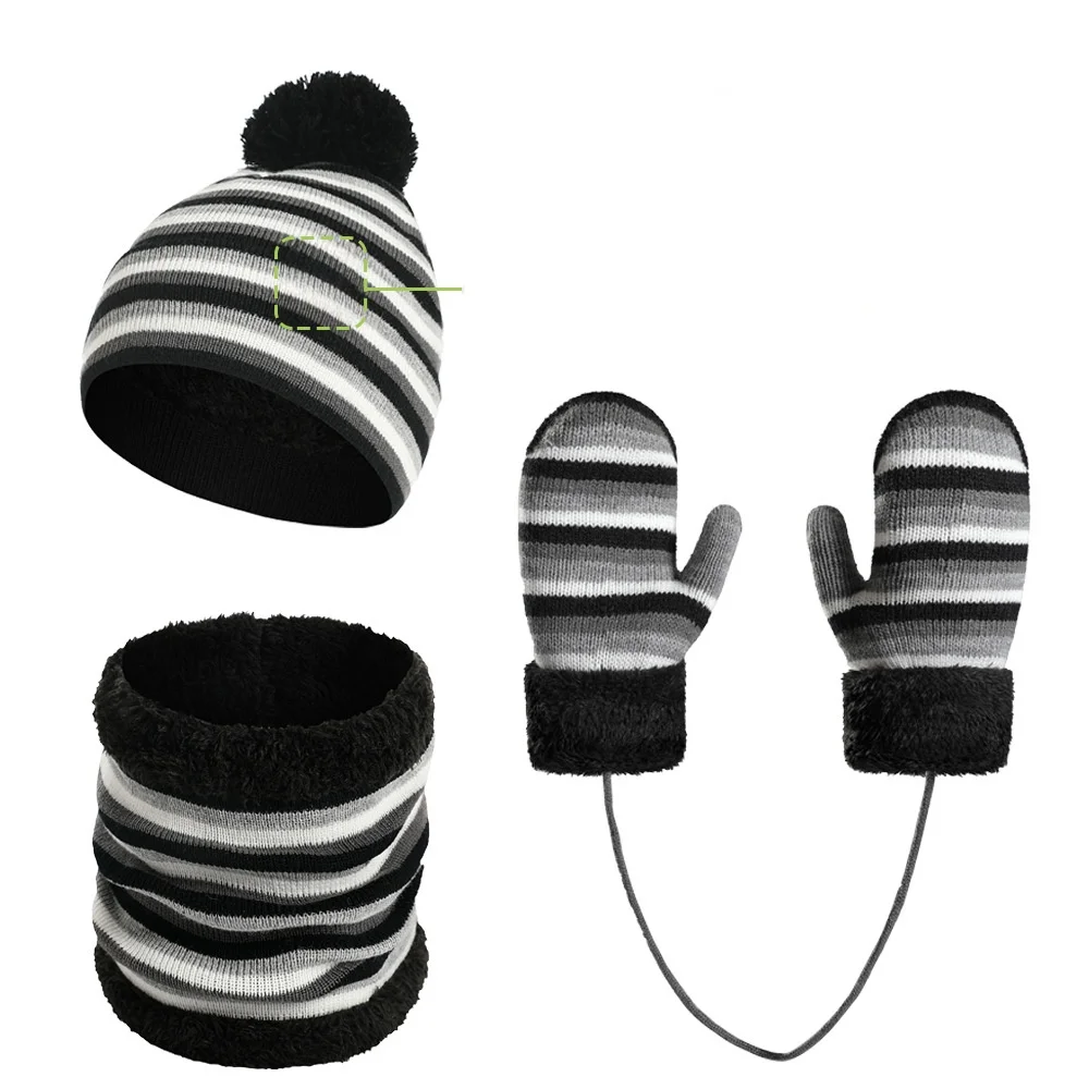 Gorro de invierno Unisex para niños, conjunto de guantes y bufanda para el cuello, bufanda cálida tejida, gorro de lana con protección para los oídos, gorro para niños, 3 uds. - imagen 3