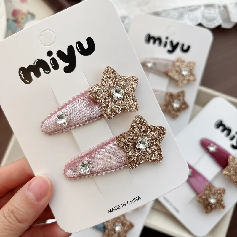 Pinzas para el pelo con estrella de terciopelo coreano - bonitas - imagen 4