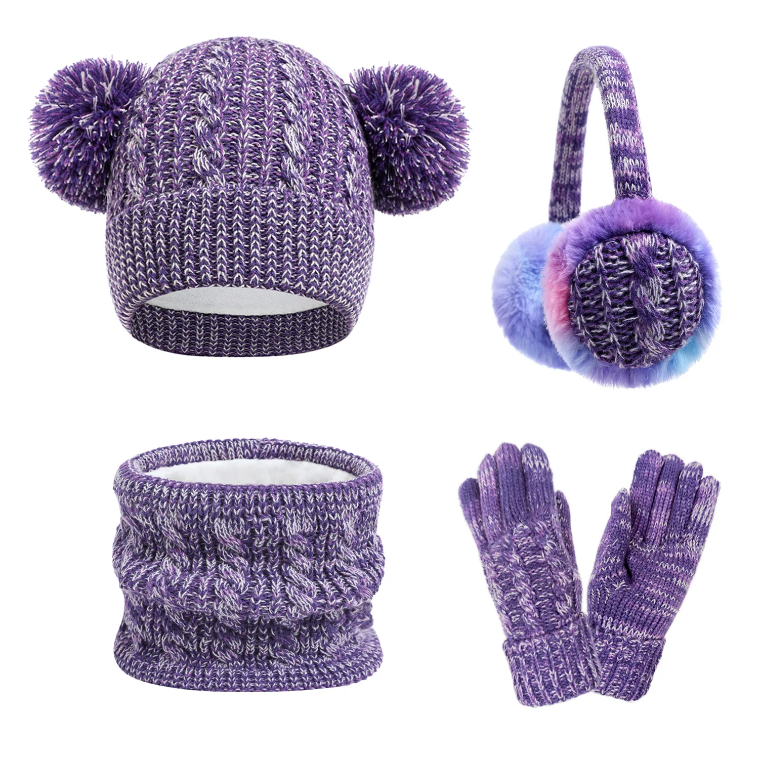 4 Uds. Calentador de orejas a la moda para niños, gorro de invierno, bufanda para el cuello, conjunto de guantes, bufanda cálida tejida, gorro de lana con protección para los oídos, gorro para niños - imagen 3