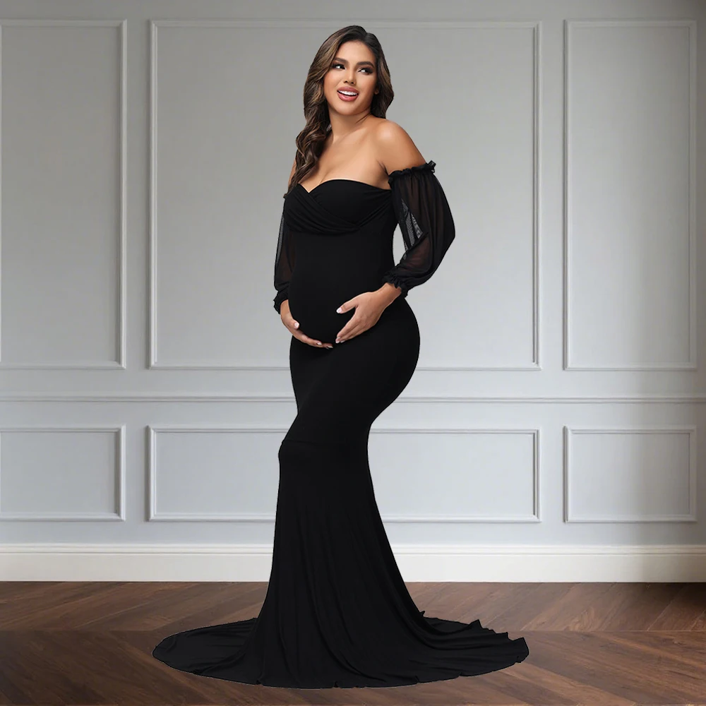 Vestido premamá de malla con hombros descubiertos - imagen 5