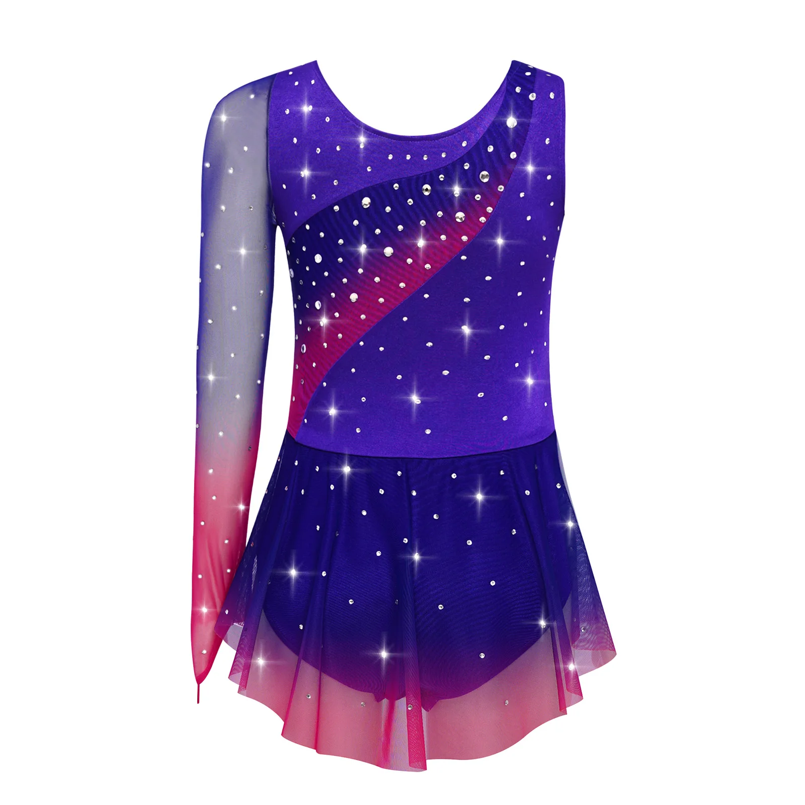 Vestido de baile de patinaje artístico para niñas, traje de gimnasia de Ballet rítmico con diamantes de imitación, Ropa de baile contemporánea moderna lírica - imagen 3