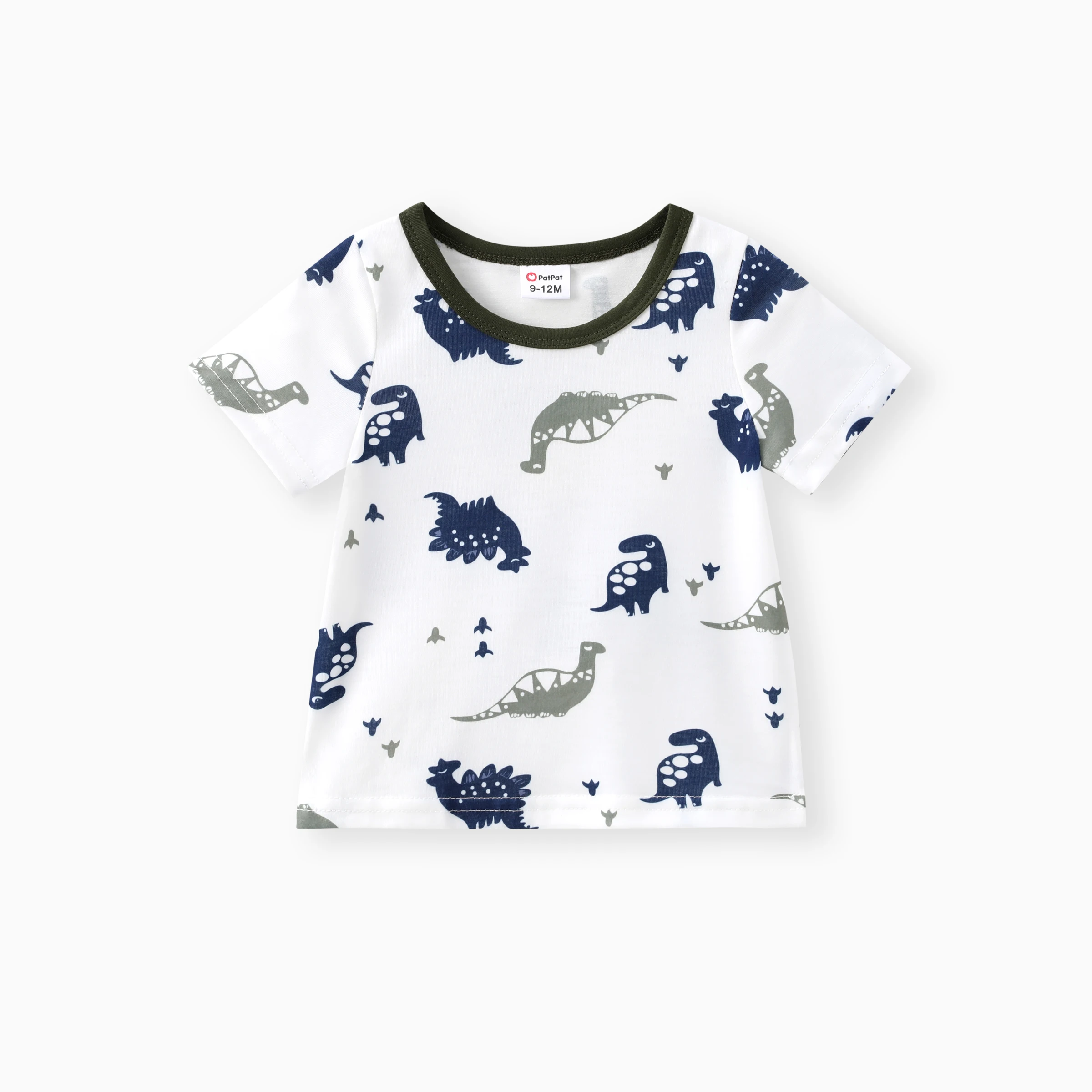 PatPat Conjunto de 2 piezas de camiseta de manga corta con estampado de dinosaurio y pantalones cortos sólidos para bebé - imagen 3