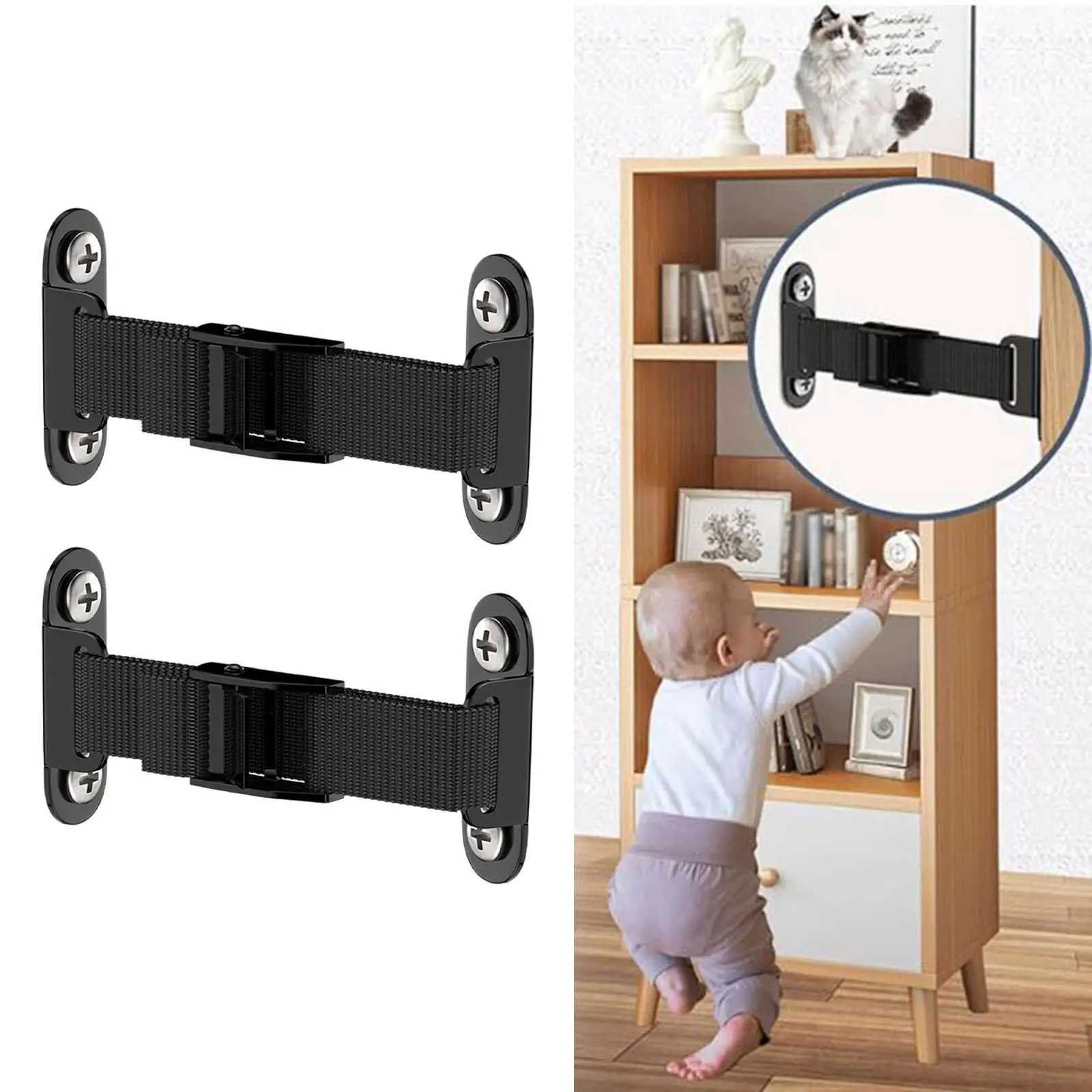 Anclajes para muebles a prueba de 2 uds., correa para muebles para niños, protege los bebés, resistentes para cunas, muebles altos y pesados - imagen 4
