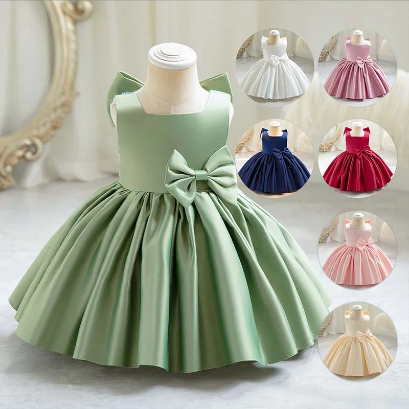 Vestido de fiesta para niñas, vestidos de princesa con lazo grande y dulce para cumpleaños, ropa para niños, ropa Formal de noche elegante para niñas con flores - imagen 4