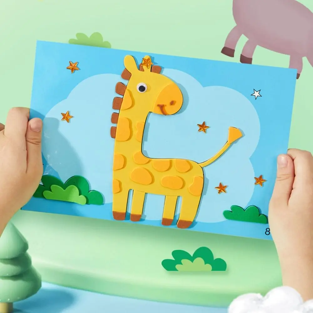 12 Uds. De pegatinas de espuma EVA 3D Multicolor, rompecabezas de desarrollo de aprendizaje divertido, Material DIY, calcomanías hechas a mano para vehículos de animales de dibujos animados, juguete - imagen 3