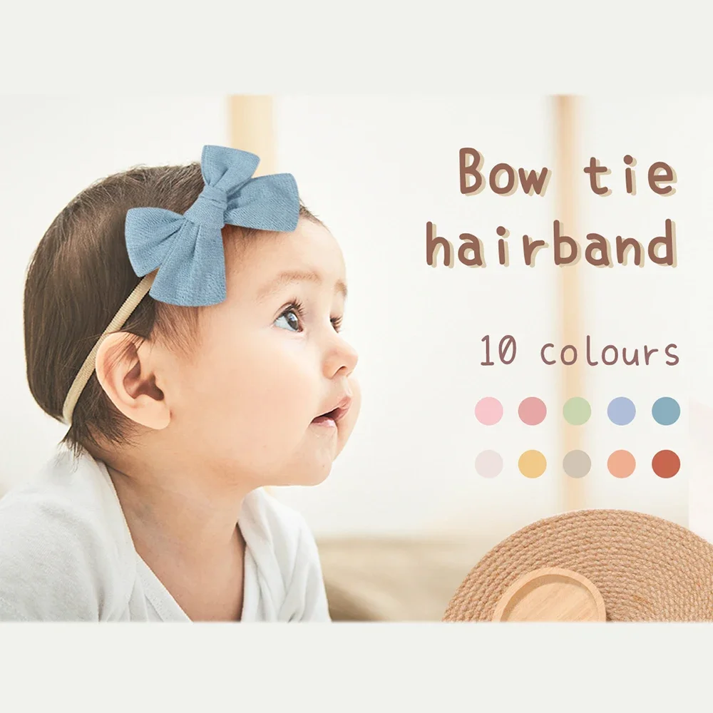 10 Uds. Conjunto de diadema con lazo para niñas, nailon elástico suave, bandas para el pelo de Color sólido para recién nacidos, accesorios para sombreros hechos a mano - imagen 4