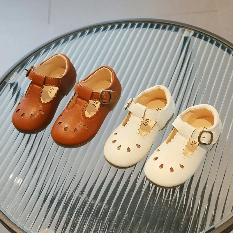 Zapatos de cuero para niños de verano y otoño, zapatos informales con recortes a la moda para niños y niñas, zapatos de fondo suave para niñas pequeñas, talla 16-30 - imagen 2