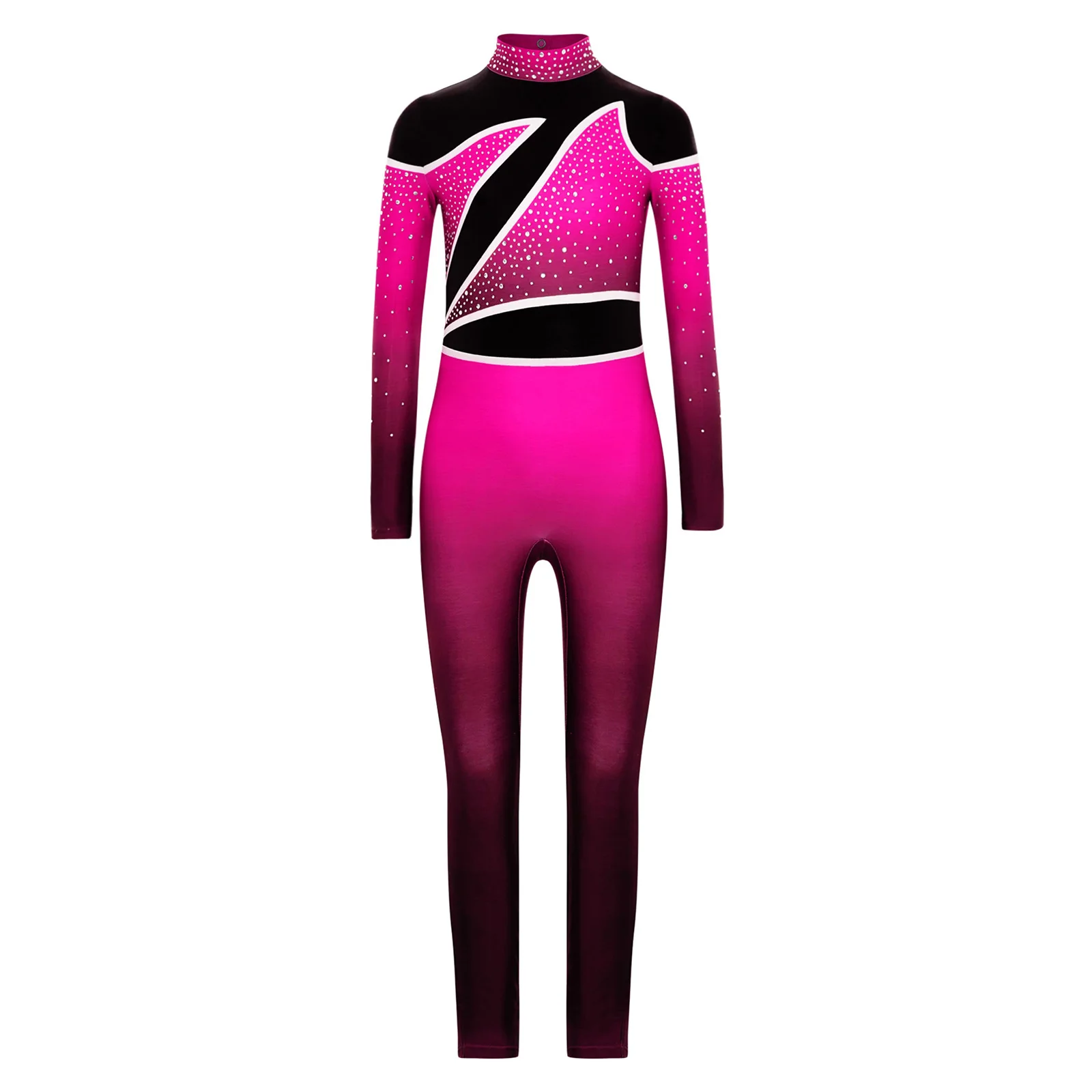 Mono de gimnasia y Ballet para niñas, Ropa de baile para patinaje artístico, cuello simulado, manga larga, traje con abertura en la espalda y diamantes de imitación - imagen 4