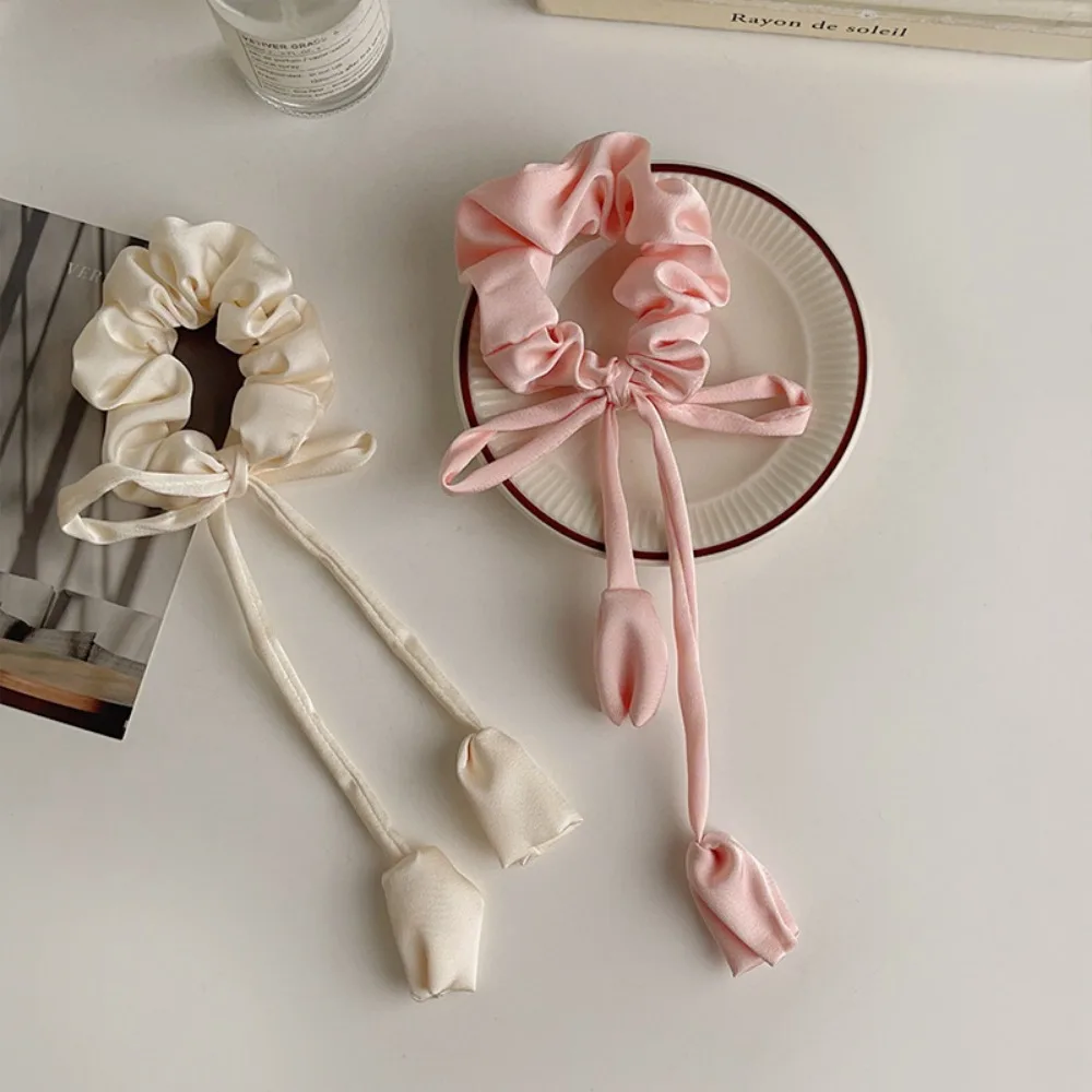 Diademas bonitas de tulipán para mujer y niña, lazos para el cabello de estilo pijo coreano, coleteros elegantes, accesorios para el cabello con lazo y flores - imagen 5