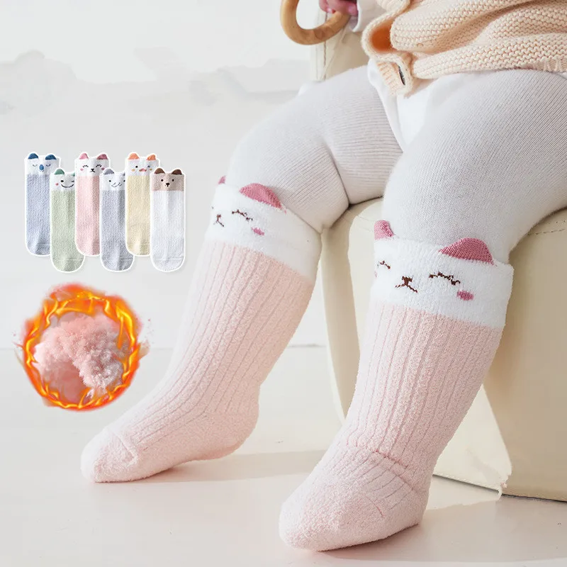 Calcetines peludos cálidos para niños y bebés, calcetín de pantorrilla de Color Animal bonito para niños, medias cálidas de lana gruesa para otoño - imagen 5