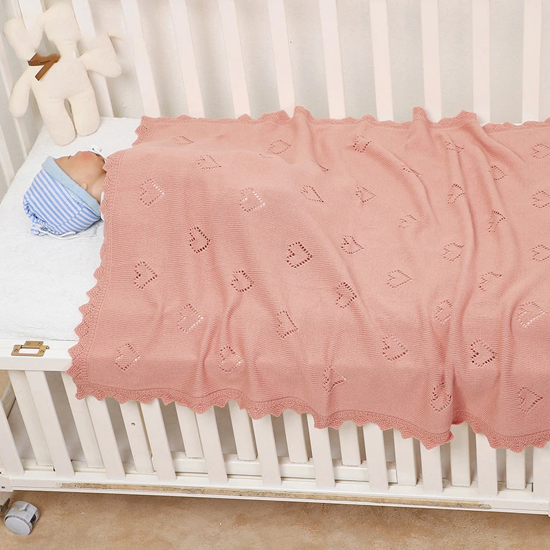 Manta de aire acondicionado de encaje de punto de algodón calado de Color liso suave, mantas de bebé tejidas de algodón ultrasuave de 90x70cm - imagen 2