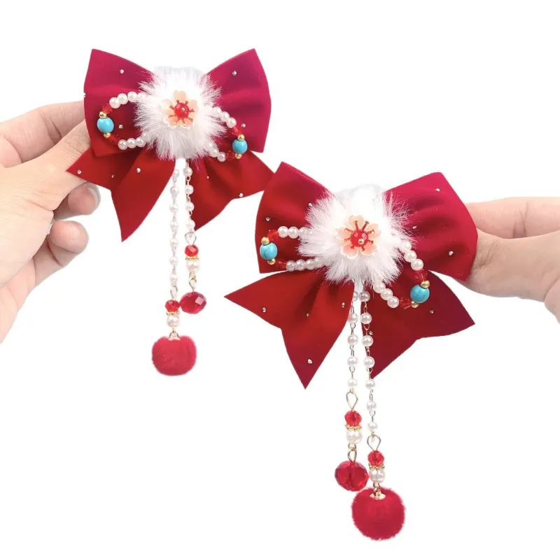 Pinzas para el cabello de Año Nuevo para niñas: diseño de lazo rojo, festivo y lindo, combinación perfecta para trajes de Hanfu y celebración de Año Nuevo. - imagen 5
