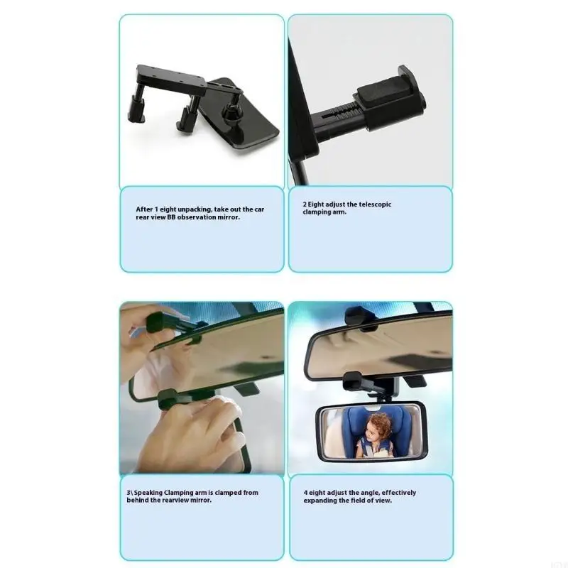 Espejo observación para bebé automotriz D7YD, espejo retrovisor para asiento trasero con ángulos amplios ajustables - imagen 4