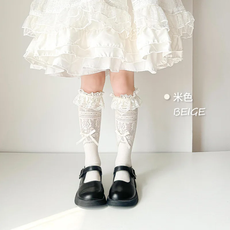 Calcetín de encaje con volantes para niños y niñas, calcetín sencillo de Color blanco y negro con volantes, calcetín de malla suave para primavera y verano