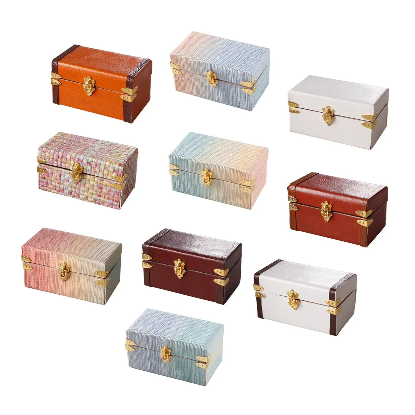1:12 Scale Dollhouse Suitcase Simulation Model Doll Accessories Decoration Mini Treasure Chest for Living Room Bedroom Ornaments