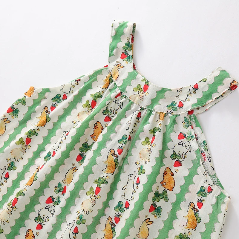 2025 nueva ropa de verano para niñas pequeñas vestidos para niños pequeños moda coreana dibujos animados lindo estampado raya sin mangas vestido de algodón para niños BC1055 - imagen 4