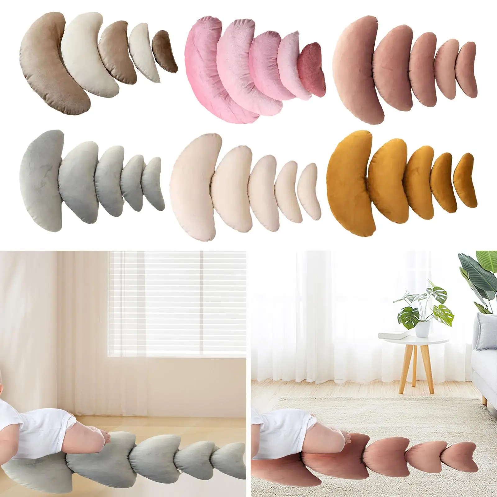 Juego de 5 piezas de almohada de luna, almohadilla de felpa profesional de tacto suave, luna creciente para sesión de fotos, estudio fotográfico, 0-6 meses