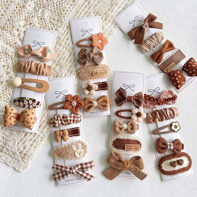 5 uds. Pinzas para el cabello Beige para niñas, lazos de tela Kawaii, conjunto de horquillas florales, accesorios bonitos para el cabello para niños pequeños, escuela - imagen 3