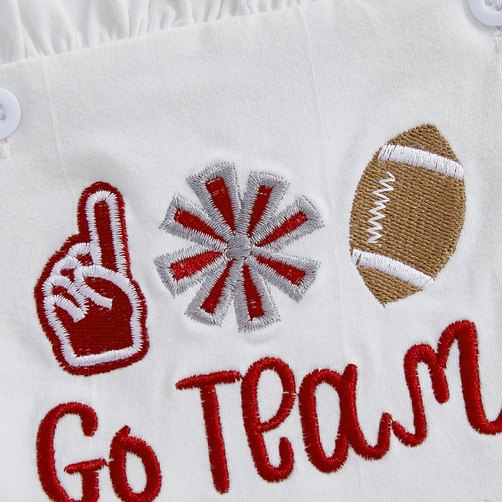 SUNSIOM 0-18 meses bebé niña verano mono general fútbol Bordado de letras sin mangas cuello cuadrado mono con volantes - imagen 4