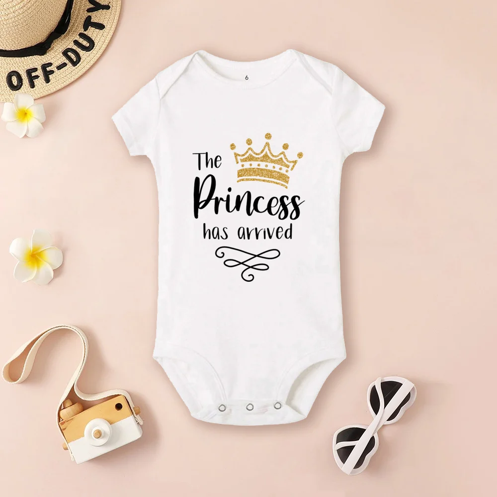 La princesa ha llegado, Body para bebé, ropa de manga corta para niñas, pelele para recién nacidos, mono con estampado de corona, regalos de ducha infantil - imagen 3