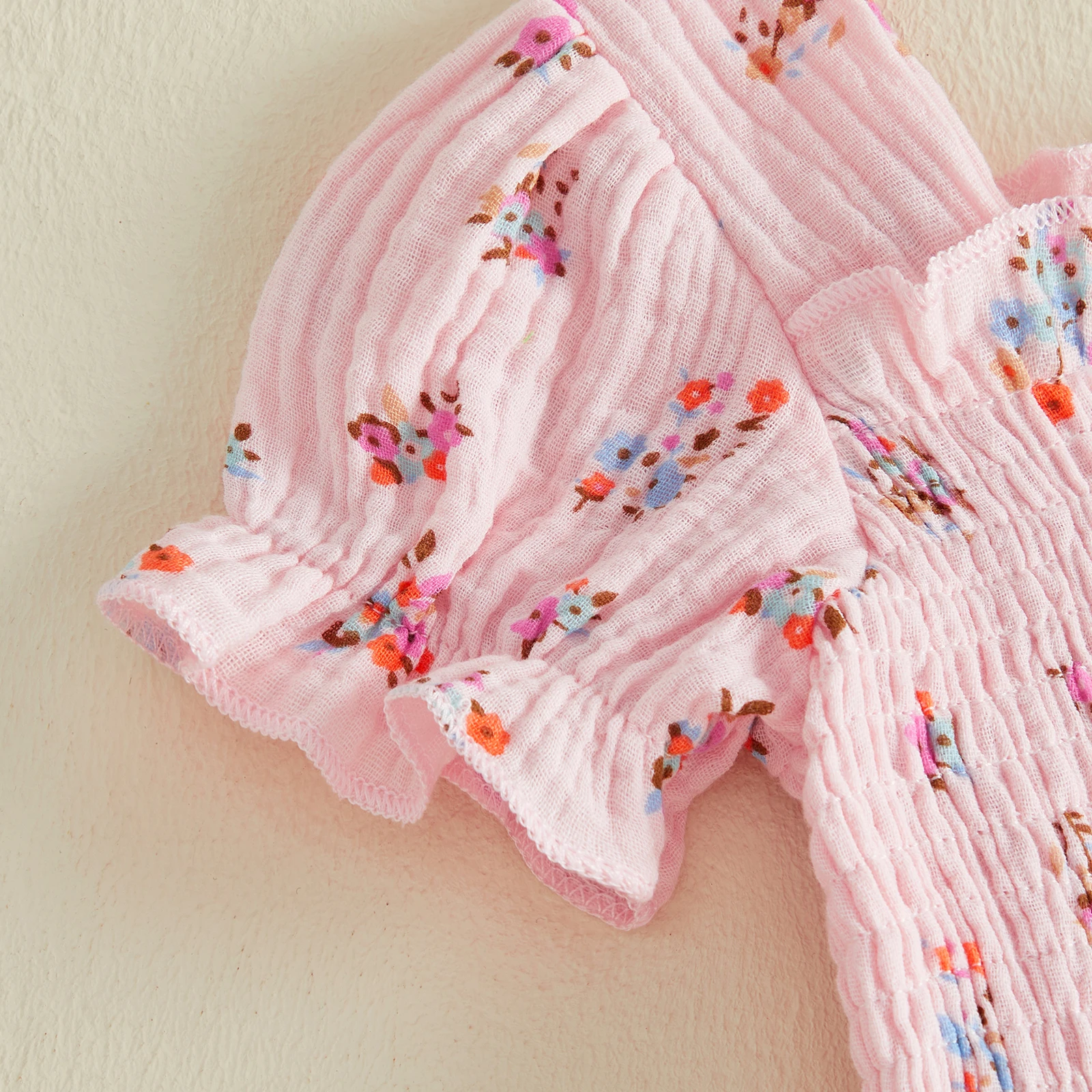 Vestido niña manga corta cuello cuadrado plisado flores verano - imagen 5