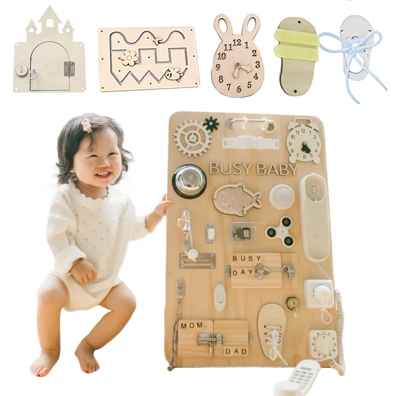 Accesorios de tablero de madera ocupado para bebé, juguete Montessori DIY, juguete de madera de Aprendizaje Temprano, elementos de madera, piezas para niños, juguete de habilidad educativa