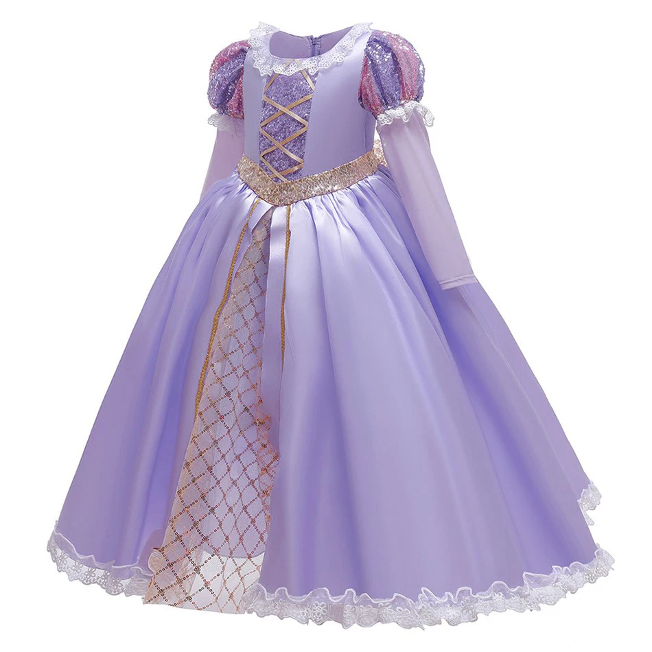 Vestido elegante de Rapunzel para niña, disfraz de Halloween, cumpleaños, lentejuelas, enredados, vestido de fiesta de princesa de encaje para carnaval - imagen 2
