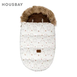 Cochecito de bebé, chancelera, calcetines universales para cochecito, oso Beige, cuello de piel esponjoso y extraíble, sobre a prueba de viento para invierno en cochecito