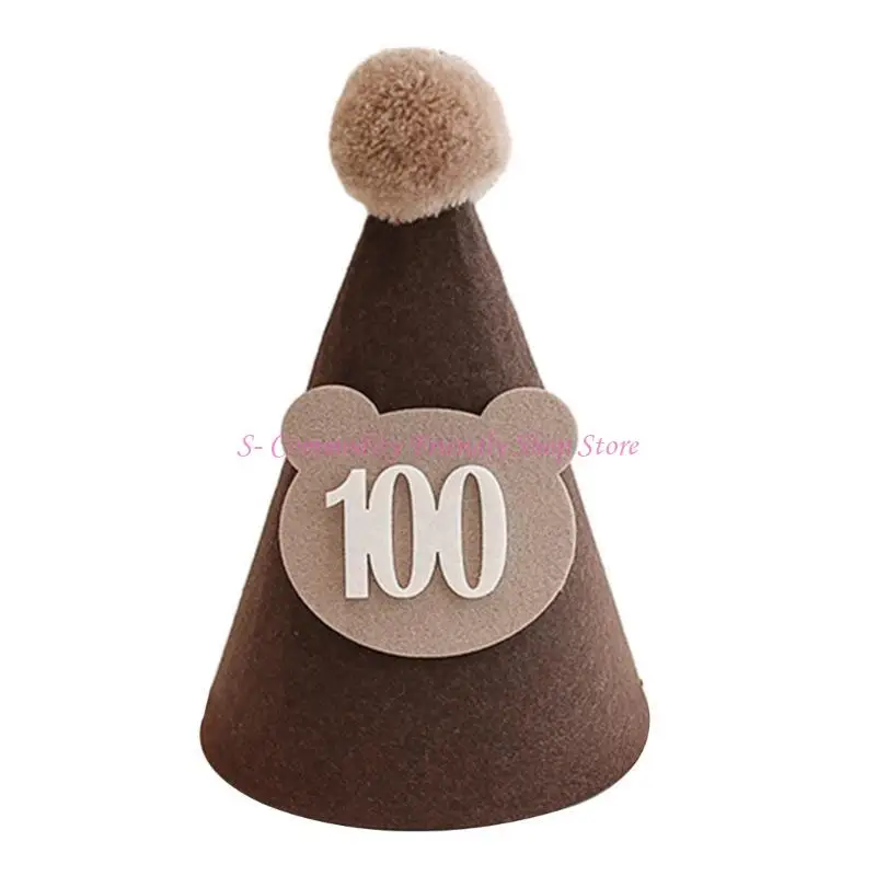 85AE Gorro cumpleaños para bebé, oso café marrón, decoración para fiesta ducha, gorro con pompón, tamaño ajustable para y - imagen 2
