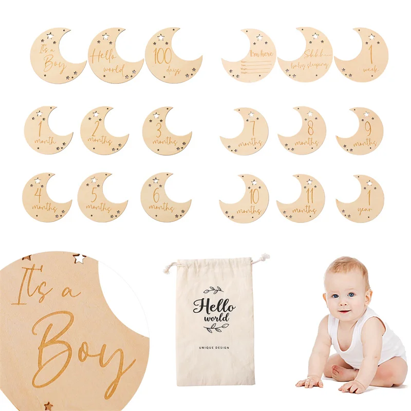 Tarjetas newborn grabadas en madera – Luna y estrella - imagen 2